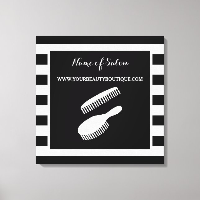 Trendy Schwarz-weiß Stripes Hair Salon Sign Leinwanddruck (Vorderseite)