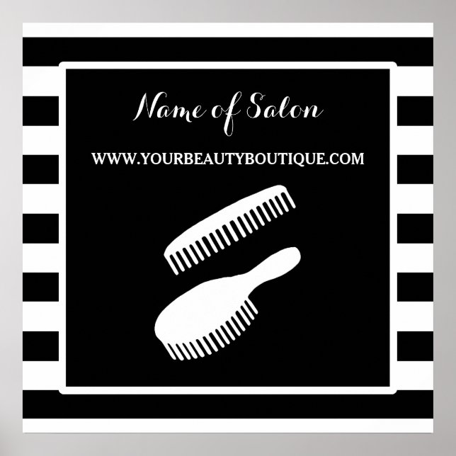 Trendy Schwarz-weiß Stripes Hair Salon Sign Poster (Vorne)