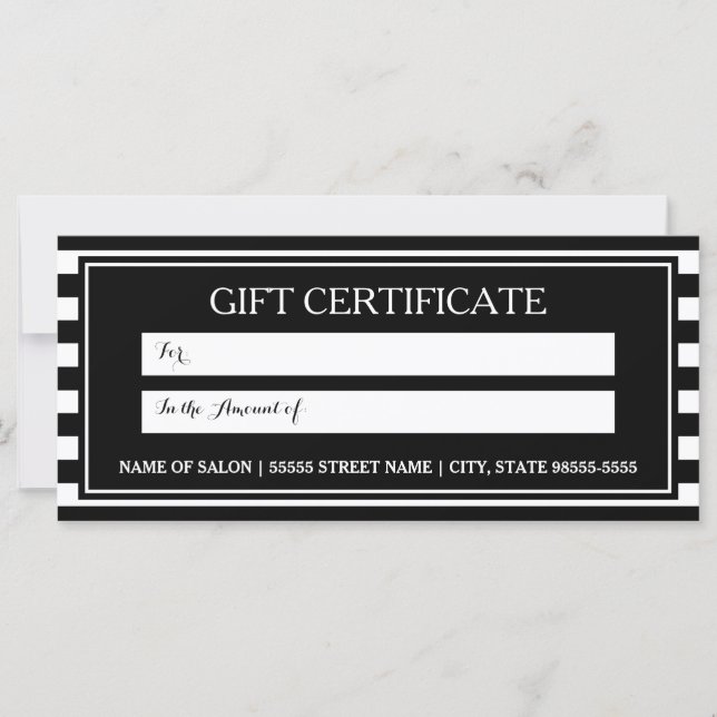 Trendy Schwarz-weiß Stripes Salon Geschenkgutschei (Vorderseite)