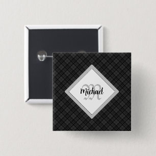 Trendy Schwarz-weiß tartan Personalize Monogram Button
