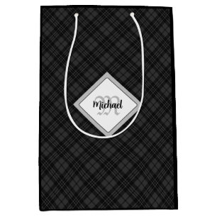 Trendy Schwarz-weiß tartan Personalize Monogram Mittlere Geschenktüte