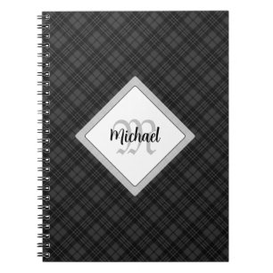 Trendy Schwarz-weiß tartan Personalize Monogram Notizblock