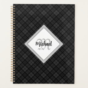Trendy Schwarz-weiß tartan Personalize Monogram Planer