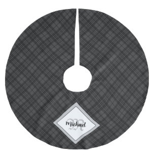 Trendy Schwarz-weiß tartan Personalize Monogram Polyester Weihnachtsbaumdecke