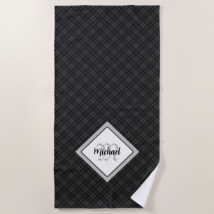 Trendy Schwarz-weiß tartan Personalize Monogram Strandtuch