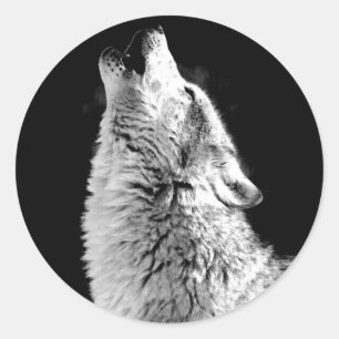 Trendy Schwarz-weiß Wolf Howling Moon Foto Sticker