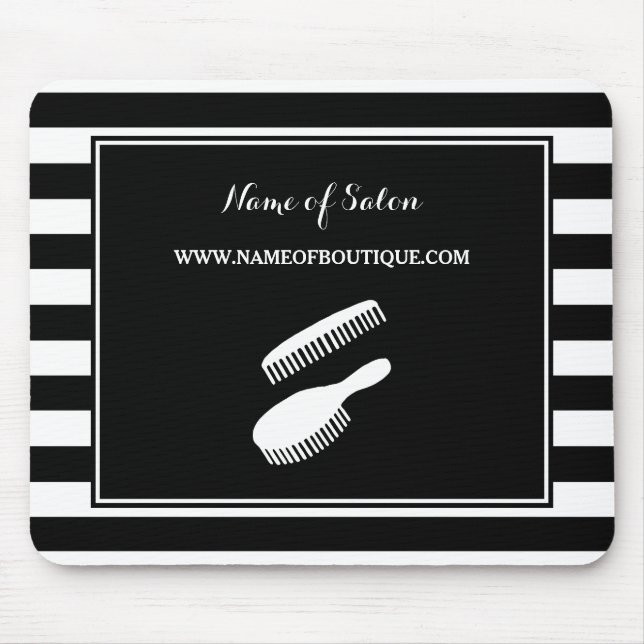 Trendy Schwarz-weiße Streifen Haar und Mousepad (Vorne)