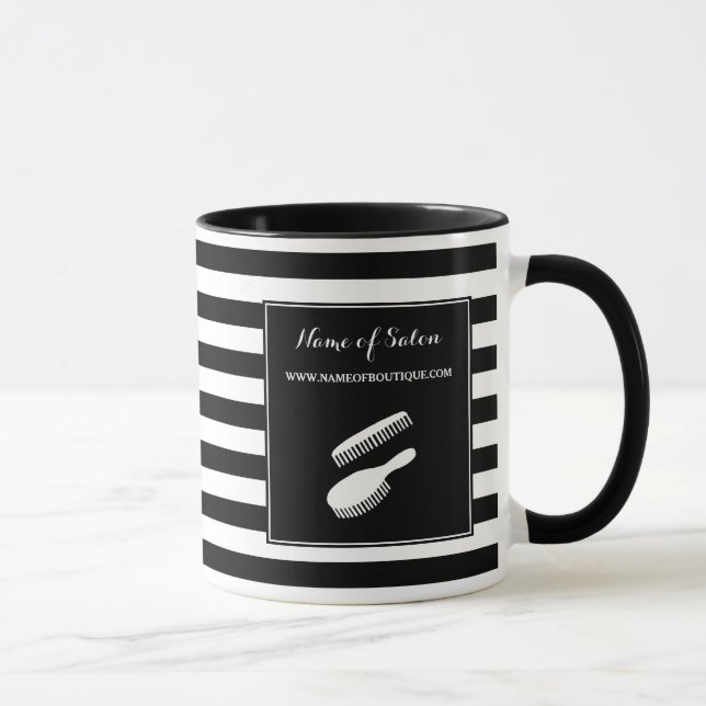 Trendy Schwarz-weiße Streifen Haar und Tasse (Rechts)