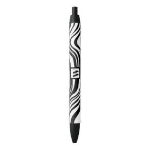 Trendy Schwarz-weiße Zebra-Print mit Chic Monogram Kugelschreiber