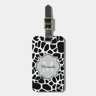 Trendy Schwarz-weißer Giraffen-Druck-mit Monogramm Gepäckanhänger