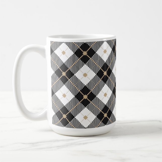 Trendy Schwarz-weißes Kariertes Muster Kaffeetasse (Links)