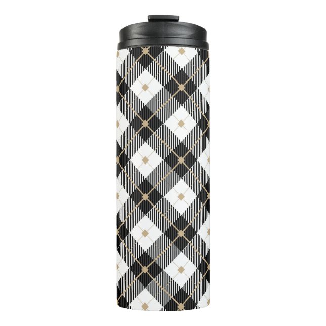 Trendy Schwarz-weißes Kariertes Muster Thermosbecher (Vorderseite)