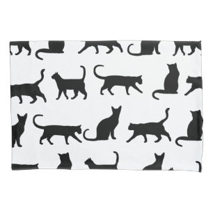 Trendy schwarze Katzen-Silhouetten u. Weiß Kissenbezug