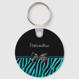 Trendy schwarzer und aquamariner Zebra-Druck mit Schlüsselanhänger