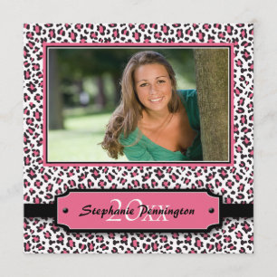 Trendy schwarzes rosa Cheetah-Abschluss-Foto-Party Einladung