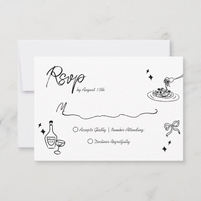 Trendy Scribble Doodle Script Wedding RSVP Karte (Vorderseite)