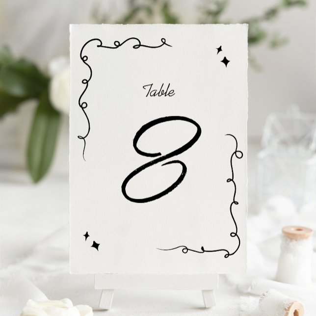 Trendy Scribble Doodle Script Wedding Tischnummer (Von Creator hochgeladen)