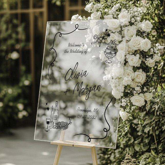Trendy Scribble Doodle Script Wedding Welcome Sign Acrylschild (Von Creator hochgeladen)