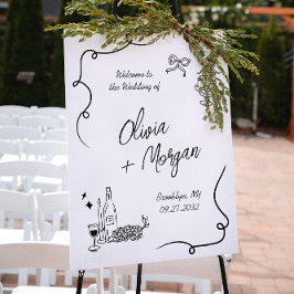 Trendy Scribble Doodle Script Wedding Willkommen Poster