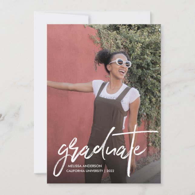 Trendy Script 2 Foto Abschluss Ankündigung (Vorderseite)