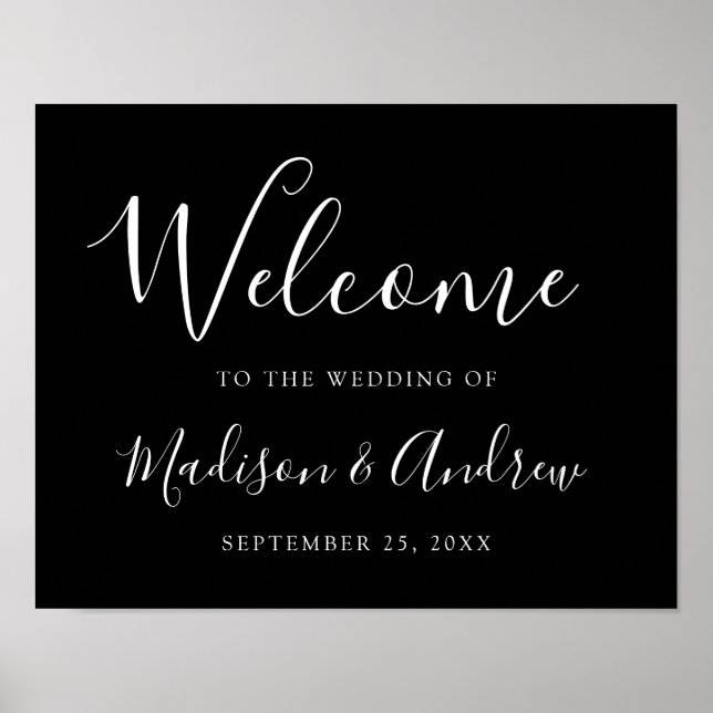 Trendy Script Black Wedding Willkommen Poster (Vorne)