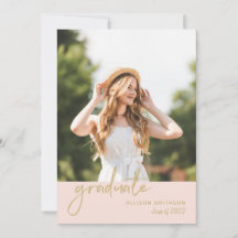 Trendy Script Blush Pink and Gold Graduation Party
