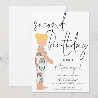 Trendy Script Girl Blonde Rainbows 2. Einladung