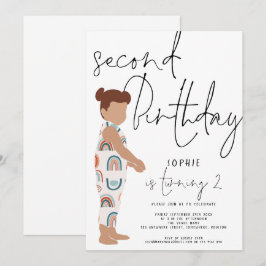 Trendy Script Girl Rainbows 2. Geburtstag Einladung