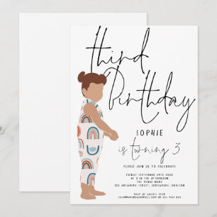 Trendy Script Girl Rainbows Cool Kids 3. Geburtsta Einladung