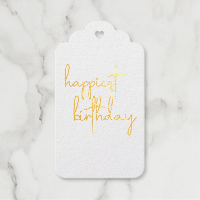 Trendy Script Happiest Happy Birthday Geschenkanhänger (Vorderseite)