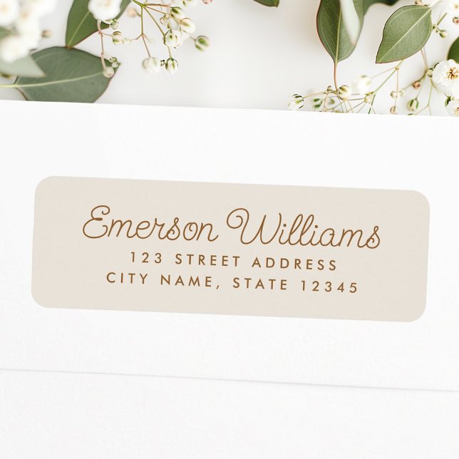 Trendy script hellbraune Rücksendeadresse (Trendy script light tan brown return address label)