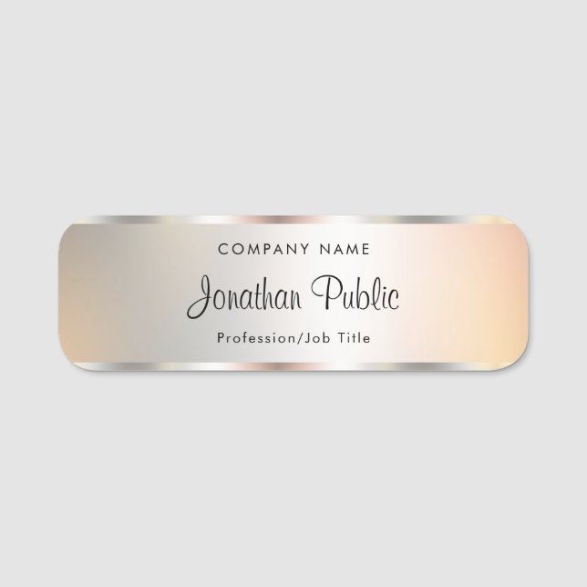 Trendy Script-Imitate Silver Template Typografy Namensschild (Vorderseite)