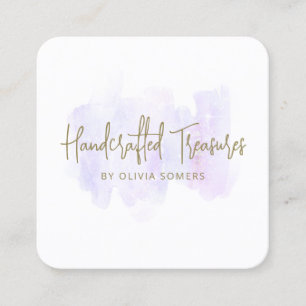 Trendy Script Lavender Watercolor Quadratische Visitenkarte