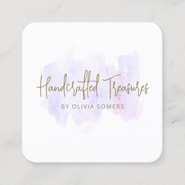 Trendy Script Lavender Watercolor Quadratische Visitenkarte (Vorderseite)