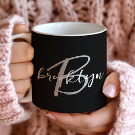 Trendy Script Monogram Schwarz-weiß Grau Kaffeetasse