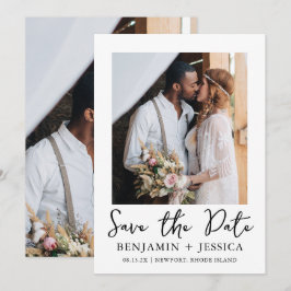 Trendy Script Two Foto Wedding Save the Date