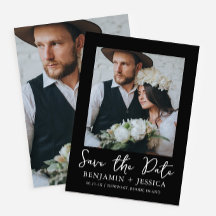 Trendy Script Two Foto Wedding Save the Date