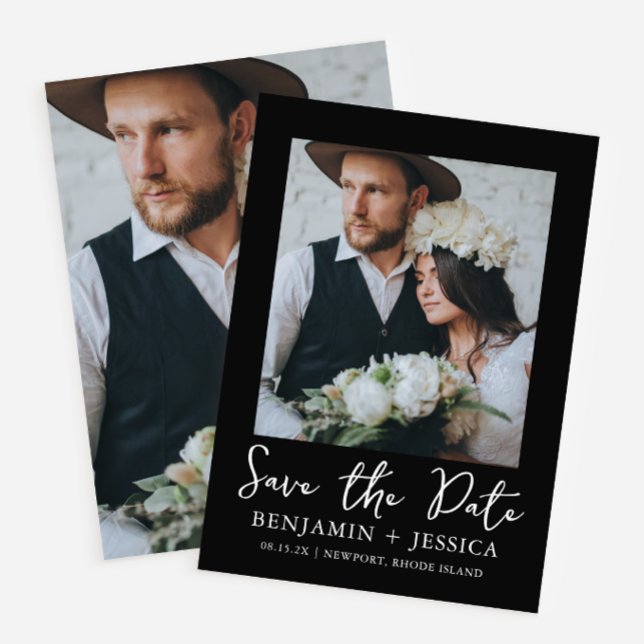 Trendy Script Two Foto Wedding Save the Date (Von Creator hochgeladen)