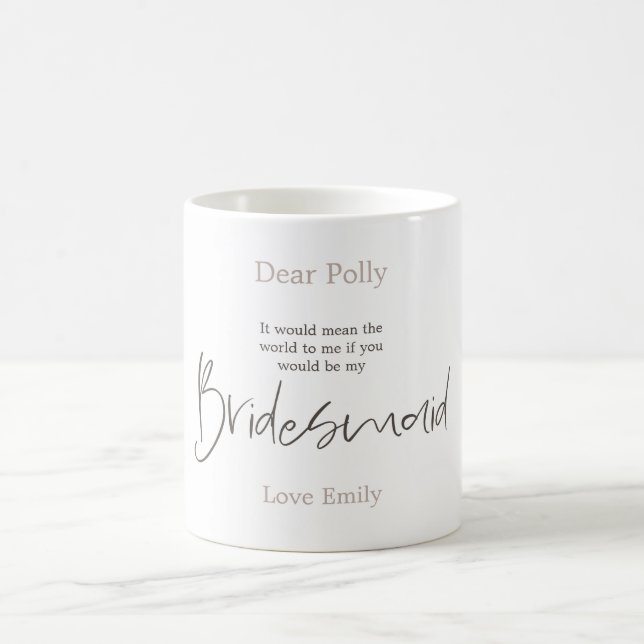 Trendy Script Typografie Bridesmaid Anfrage Kaffeetasse (Mittel)