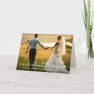 Trendy Script Unser Abenteuer beginnt Hochzeitsfal Dankeskarte