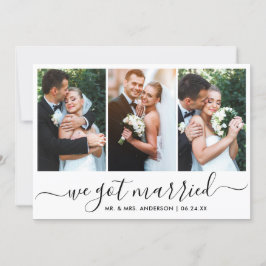 Trendy Script Wir haben Verheiratet 3 Foto Hochzei Dankeskarte