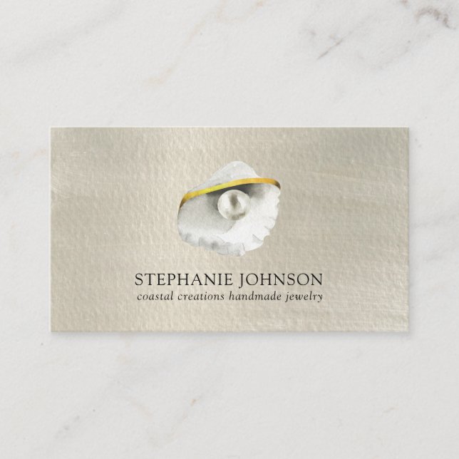 Trendy Seashell Iridescent Pearl Watercolor Visitenkarte (Vorderseite)