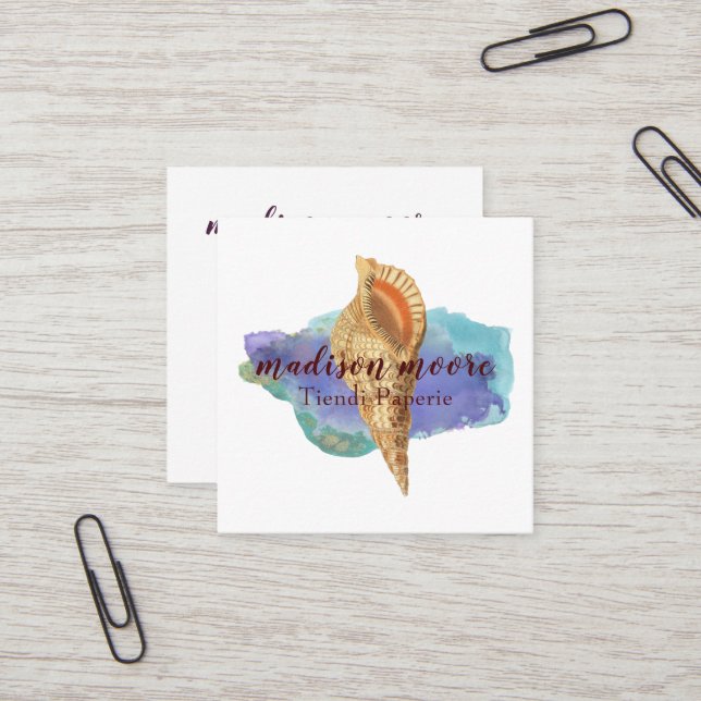 Trendy Seashell Quadratische Visitenkarte (Vorderseite/Rückseite Beispiel)