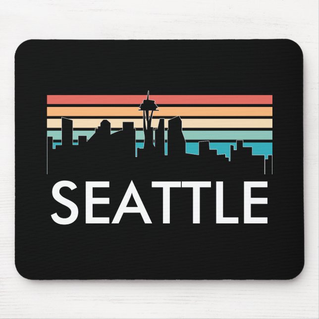 Trendy Seattle Washington Retro Sunset Skyline Mousepad (Vorne)