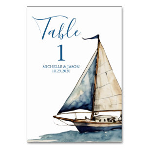 Trendy Segelboot nautisches Aquarell Hochzeit  Tischnummer