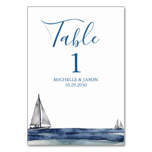 Trendy Segelboot nautisches Aquarell Hochzeit Tischnummer
