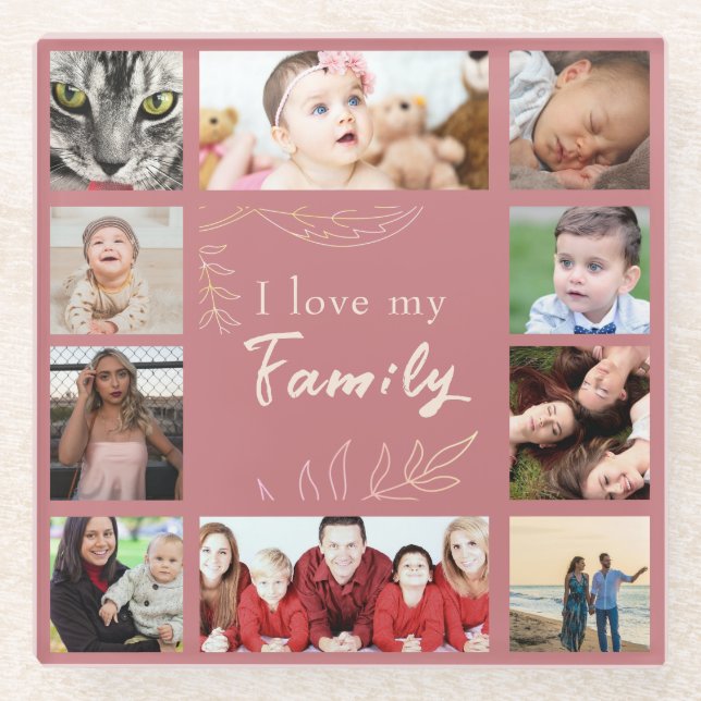 Trendy Sentimental I Liebe My Family Foto Collage Glasuntersetzer (Vorderseite)