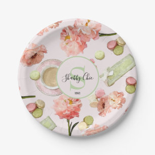 Trendy Shabby Chic Peonies and Macarons Set Pappteller