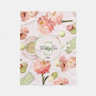 Trendy Shabby Chic-Pfingstrosen und Macarons Set Fleecedecke