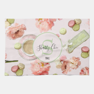 Trendy Shabby Chic-Pfingstrosen und Macarons Set Geschirrtuch